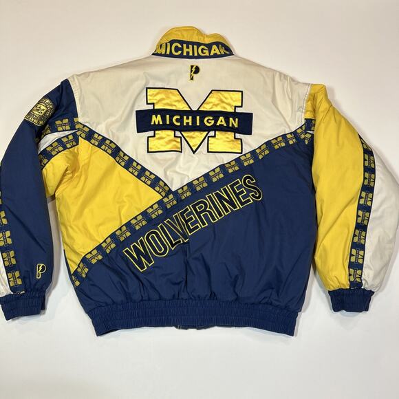Vintage 90s Pro Player Michigan Wolverines Puffer Jacket Men’s XL Full Zip Blue - Picture 2 of 15